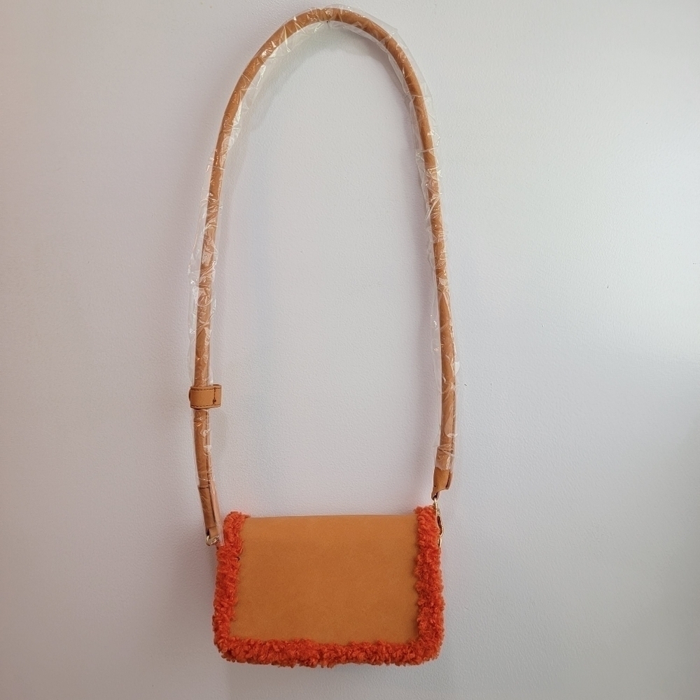 NWOT Orange Faux Suede Crossbody - Picture 3 of 4